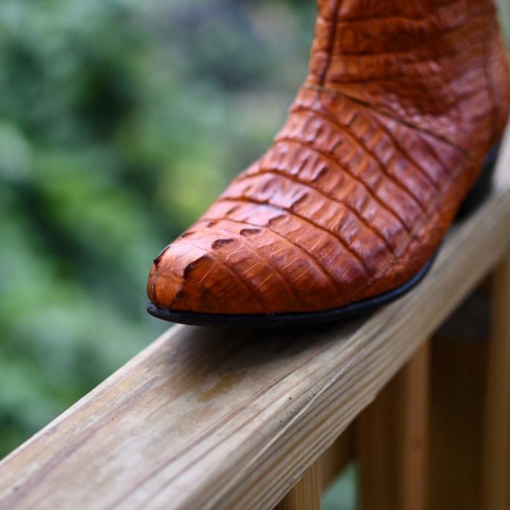 Men's Orange Croc-Texture Cowboy Boots - Picture 8 of 12